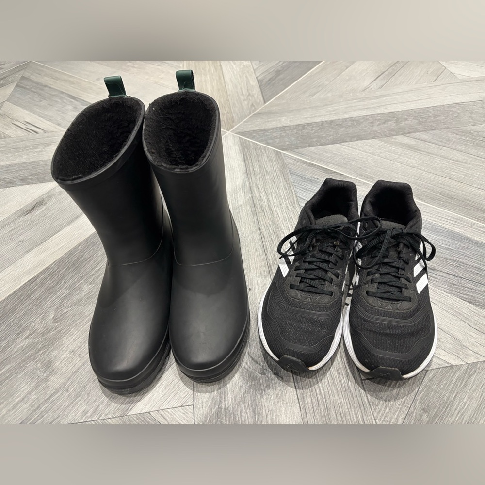 A set of 2 boys shoes, Adidas Boys Running Sneakers & Ripzone Rain Boots